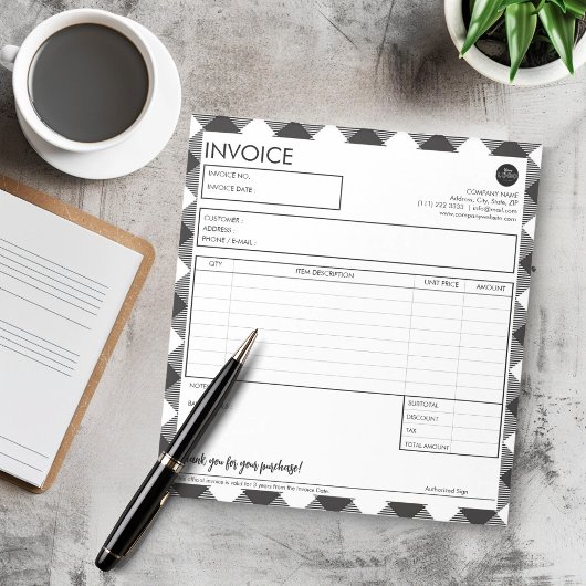 Bloc-note Modèle de facture professionnelle avec frontière