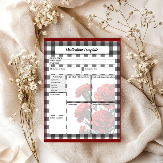 Bloc-note Modèle de médicament floral noir et blanc