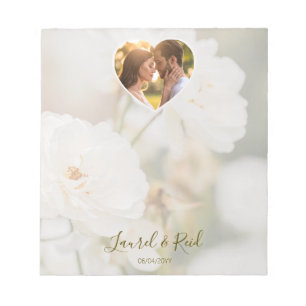 Bloc-note Modèle de photo de mariage Rose et Cœur Blanc Rêve
