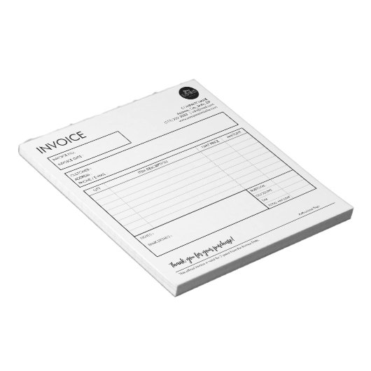 Bloc-note Modèle de réception de facture personnalisée minim (Incliné)