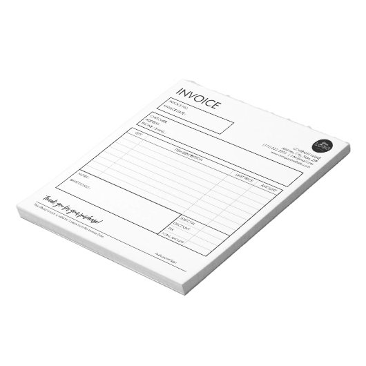 Bloc-note Modèle de réception de facture personnalisée minim (Tourné)