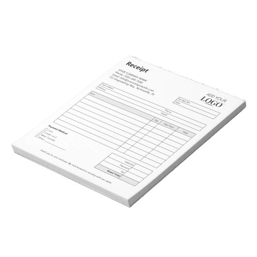 Bloc-note Modèle de réception de vente | Formulaire commerci (Tourné)