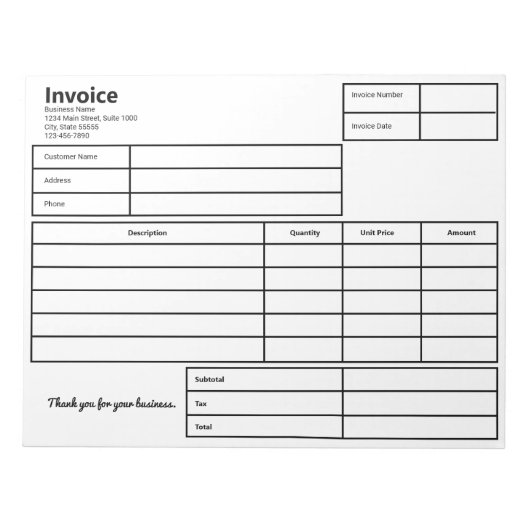 Bloc-note Modèle d'entreprise simple noir et blanc (Devant)