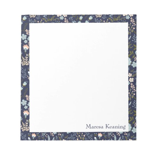 Bloc-note Modèle Floral bleu moderne personnalisé (Devant)