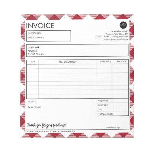 Bloc-note Modèle frontalier rouge professionnel (Devant)