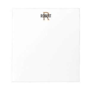 Bloc-note Modern black gold monogram name notepad