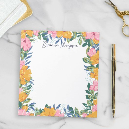 Bloc-note Modern Lush Pink & Yellow Floral Frame