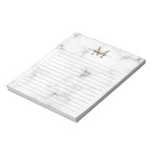 Bloc-note Modern Marble Gold Girly Script Monogram Lined (Tourné)