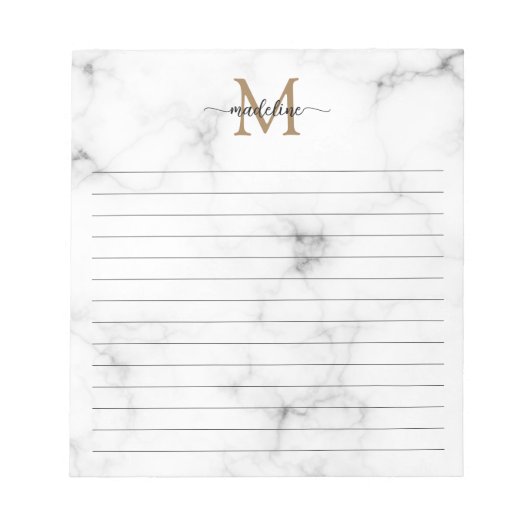 Bloc-note Modern Marble Gold Girly Script Monogram Lined (Devant)