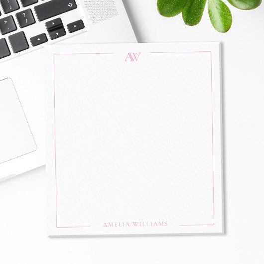 Bloc-note Modern Pink Minimalist Elegant Monogram