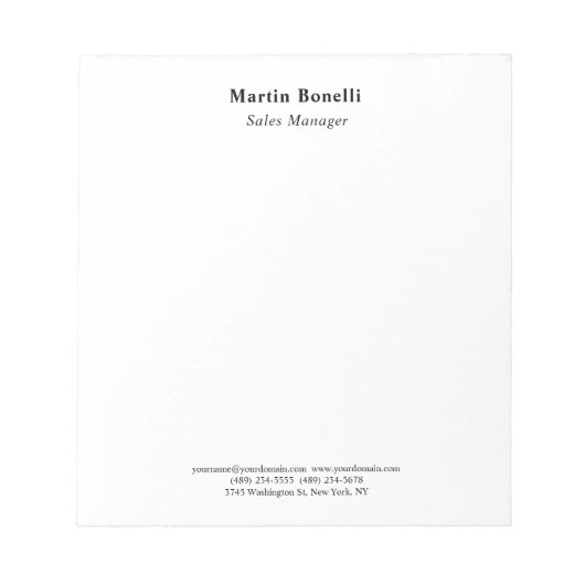 Bloc-note Modern Professional Plain Black & White Classical (Devant)