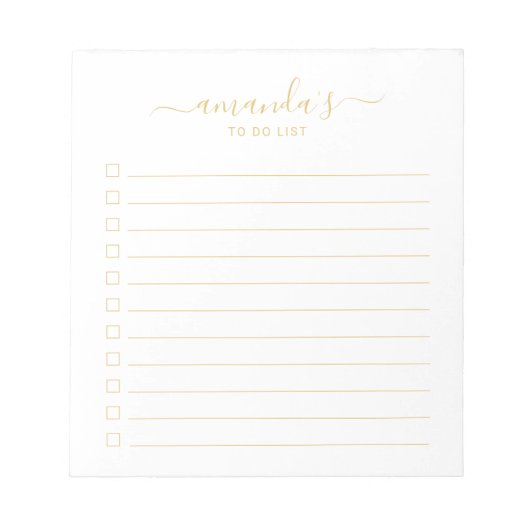 Bloc-note Modern Script Gold To Do List Notepad (Devant)
