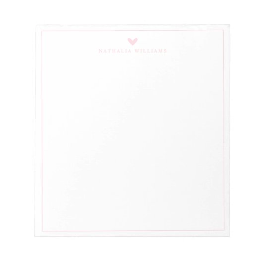 Bloc-note Modern Script Pink Heart Border Monogram (Devant)