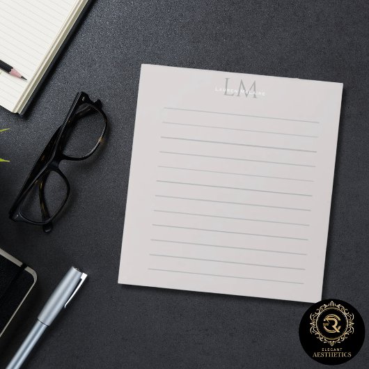 Bloc-note Modern Taupe Gray Monogram Stationery