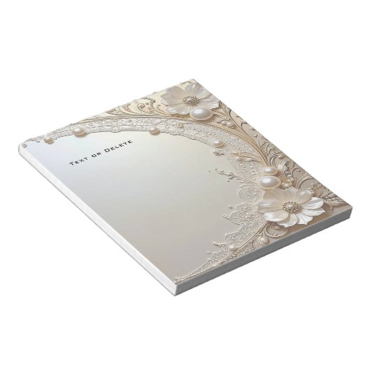 Bloc-note Modern White Flowers Pearls Notepad (Incliné)