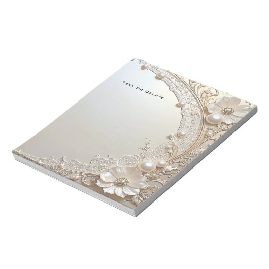 Bloc-note Modern White Flowers Pearls Notepad (Tourné)