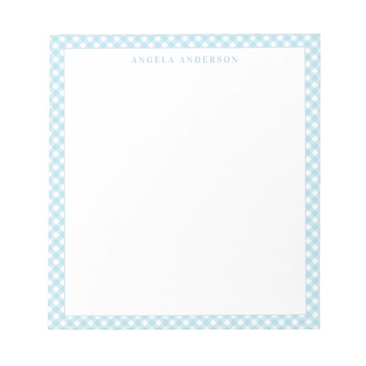 Bloc-note Moderne Chic Pastel Bleu clair En vichy Plaid Chec (Devant)