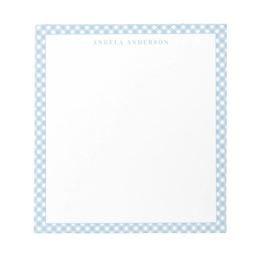 Bloc-note Moderne Chic Pastel Dusty Blue En vichy Plaid Chec (Devant)