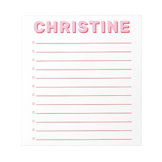 Bloc-note Moderne classique mignon Pink Typographic Enseigna (Devant)