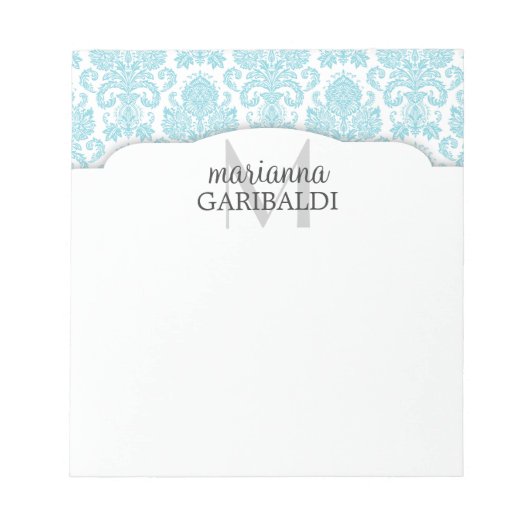 Bloc-note Moderne Damask Aqua Personnalisé (Devant)