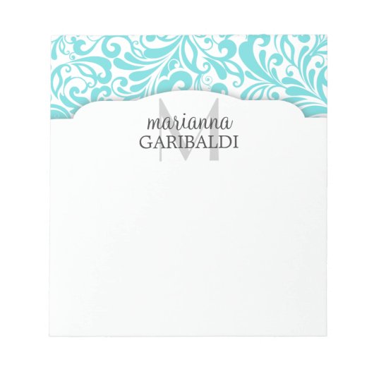 Bloc-note Moderne Damask Aqua Personnalisé (Devant)