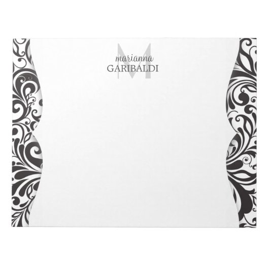 Bloc-note Moderne Damask Black Personnalisé (Devant)