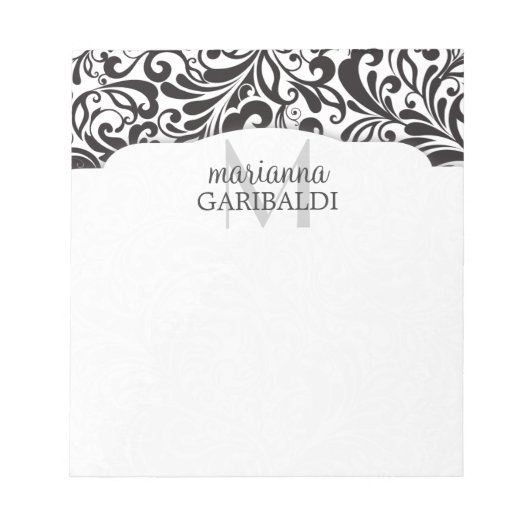 Bloc-note Moderne Damask Black Personnalisé (Devant)