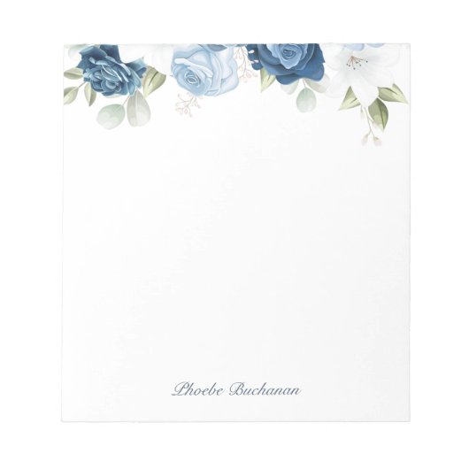 Bloc-note Moderne Elégant Dusty Blue Floral Personnalisé (Devant)