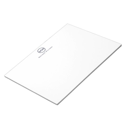 Bloc-note Moderne Elegant Marine Cercle Bleu Monogramme init (Incliné)