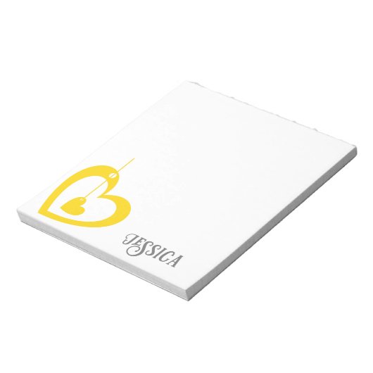 Bloc-note Moderne élégant Simple Coeur Jaune Monogramme (Tourné)