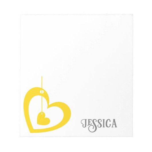 Bloc-note Moderne élégant Simple Coeur Jaune Monogramme (Devant)