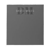 Bloc-note Moderne Gris Foncé & Nom et Monogramme Modifiables (Devant)