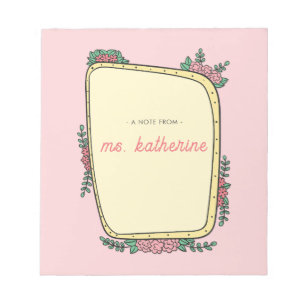 Bloc-note Moderne Mignon Rose Bohème Floral Enseignant