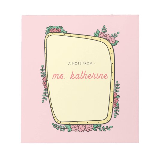 Bloc-note Moderne Mignon Rose Bohème Floral Enseignant (Devant)