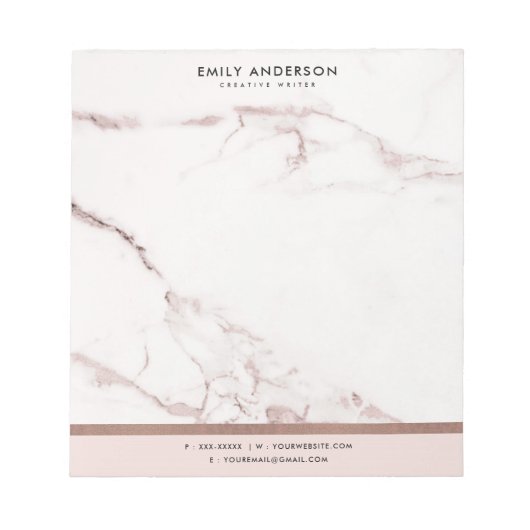 BLOC-NOTE MODERNE MODERNE BLUSH ROSE ROSE OR MARBRE TEXTURE (Devant)