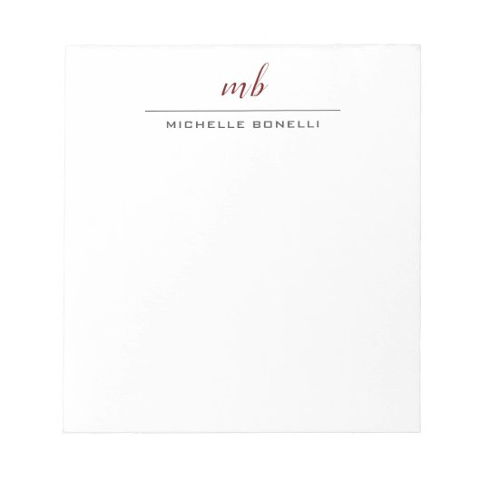 Bloc-note Moderne Monogramme Professionnel Simple Minimalist (Devant)