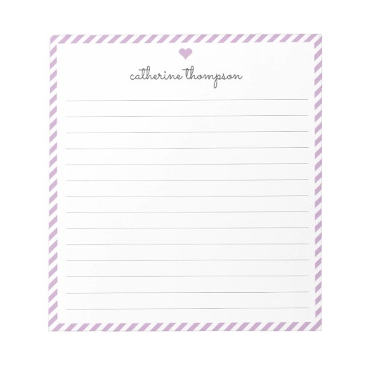Bloc-note Moderne Purple Stripe Feminine Script Nom du coeur (Devant)