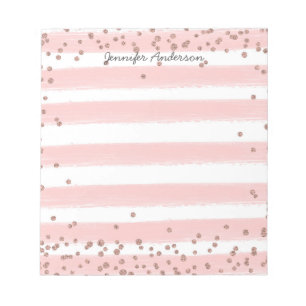 Bloc-note Moderne rayure rose pastel dorée personnalisée