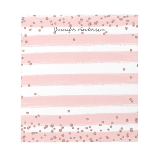 Bloc-note Moderne rayure rose pastel dorée personnalisée (Devant)