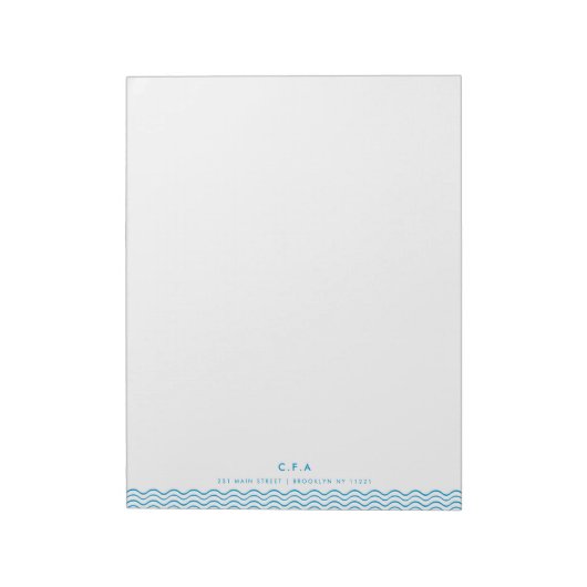 Bloc-note Moderne simple formel bleu 3 monogramme vague bord (Tourné)