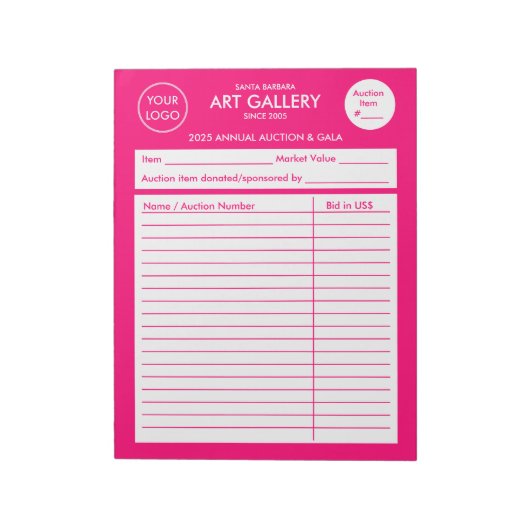 Bloc-note Moderne simple Magenta Ajouter un logo | Feuilles  (Tourné)