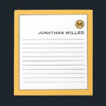 Bloc-note Moderne Tendance moutarde Jaune Linne<br><div class="desc">Un bloc-notes moderne avec un design élégant dans une palette de couleur jaune moutarde très tendance. Initiale monogramme personnalisée et nom sur un simple arrière - plan blanc, encadré par une bordure jaune moutarde brillante. Personnalisez-vous en utilisant les champs fournis ou utilisez le bouton "message" pour contacter le concepteur pour...</div>