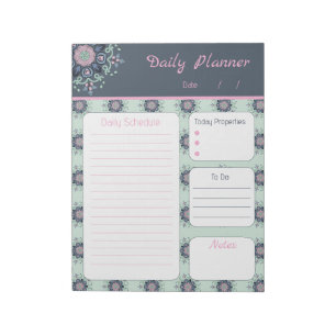 Bloc-note Moderne turquoise Rose Floral Mandala Liste de Tâc