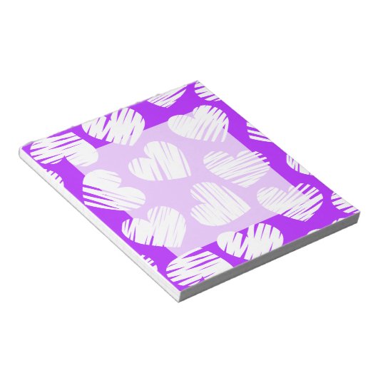 Bloc-note Moderne violet blanc Doodled Heart Valentine's Day (Incliné)