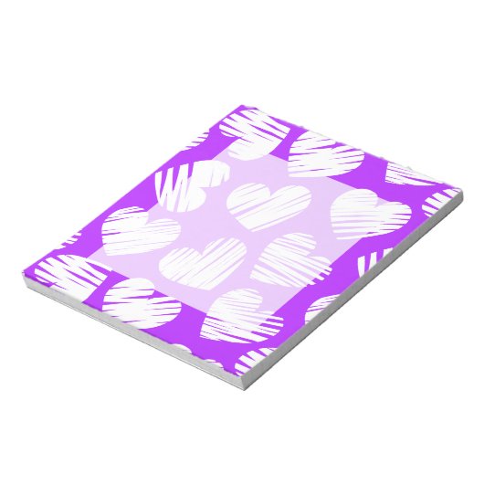 Bloc-note Moderne violet blanc Doodled Heart Valentine's Day (Tourné)