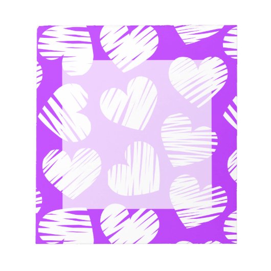 Bloc-note Moderne violet blanc Doodled Heart Valentine's Day (Devant)