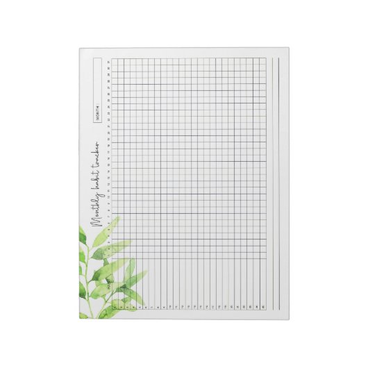 Bloc-note Mois Feuilles verts de l'aquarelle de suivi des ha (Tourné)