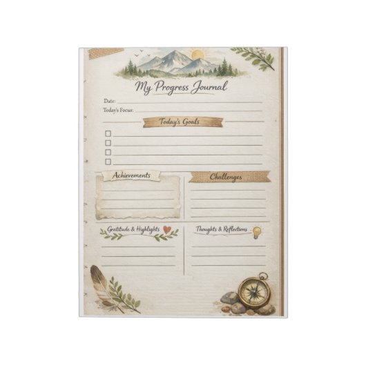 Bloc-note Mon Journal de Progrès Imprimable | Réflexion Quot (Tourné)