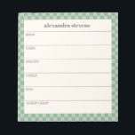 Bloc-note Monnaie rétro du planificateur hebdomadaire person<br><div class="desc">Un bloc-notes élégant et personnalisé avec une bordure géométrique à damiers vert menthe.</div>