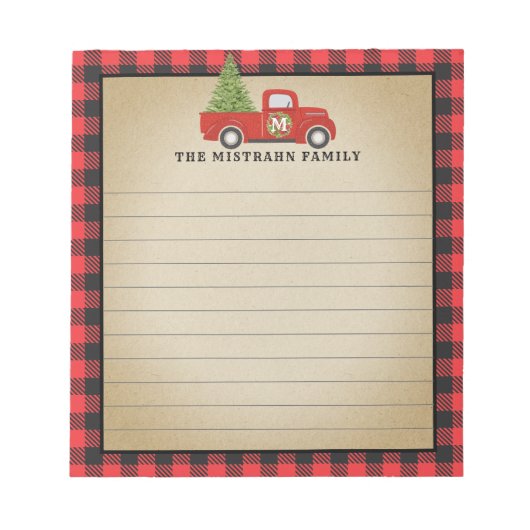 Bloc-note Monogram Christmas Red Truck Buffalo Plaid (Devant)